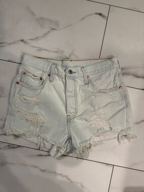 Levi's 501 Light Blue Distressed Denim Cutoff Shorts